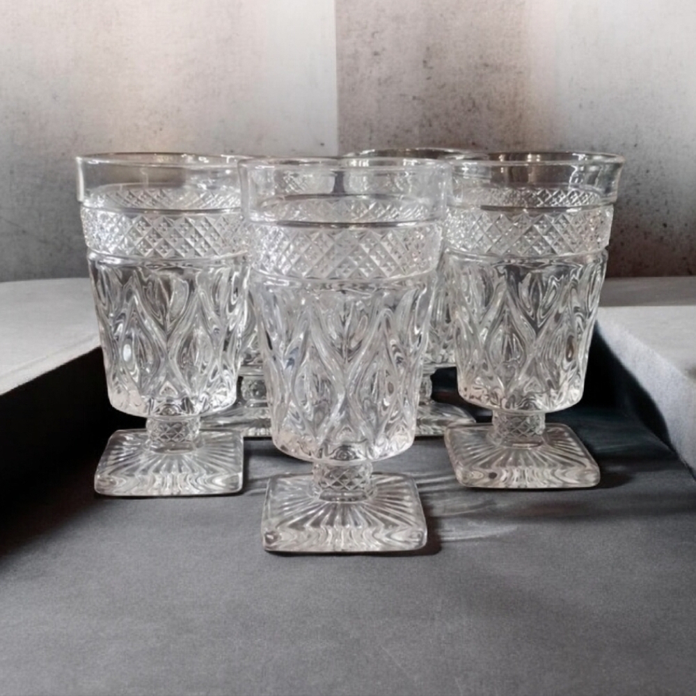 Vintage 1980s Set of 5 Imperial Cape Cod Clear Iced Tea Goblets